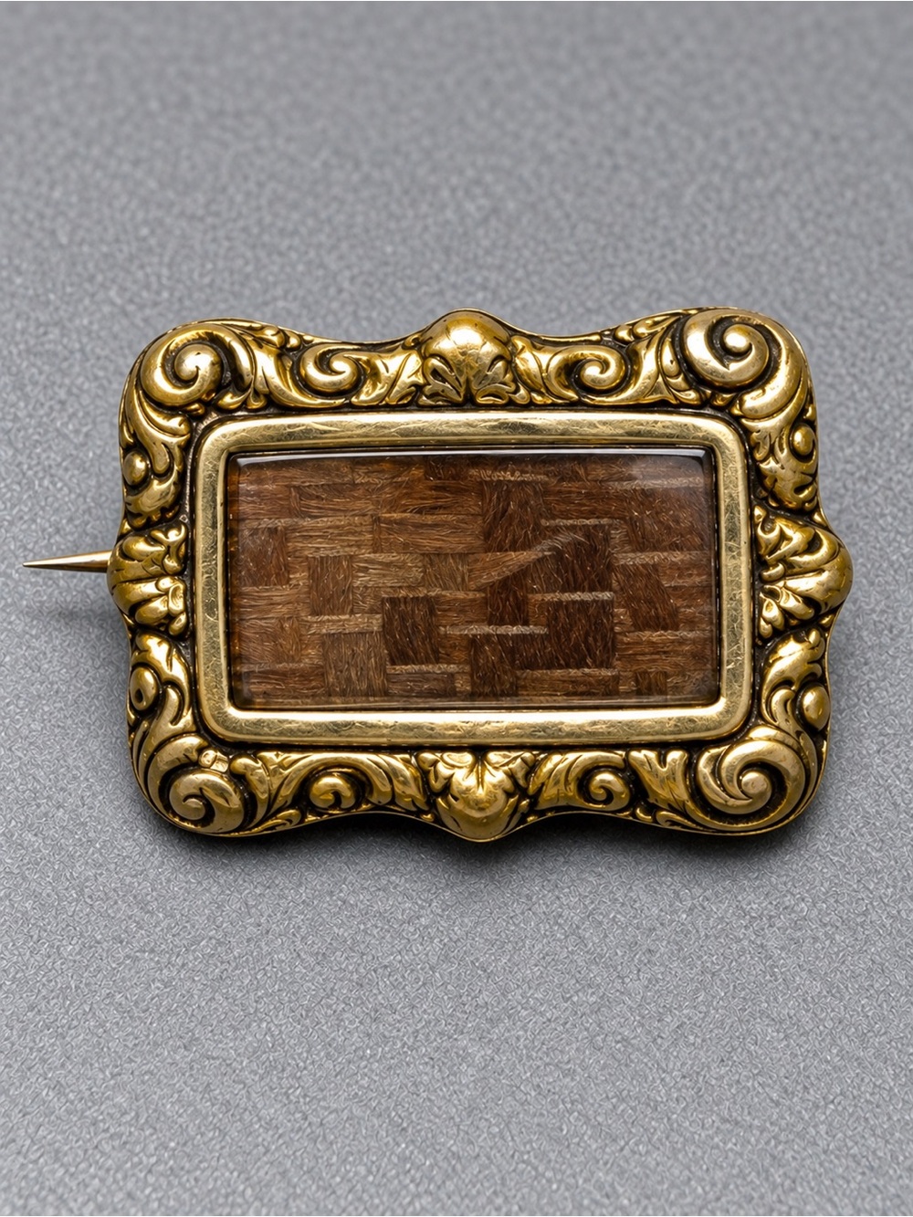Antique Victorian Pinchbeck Mourning brooch with Hair #cz300